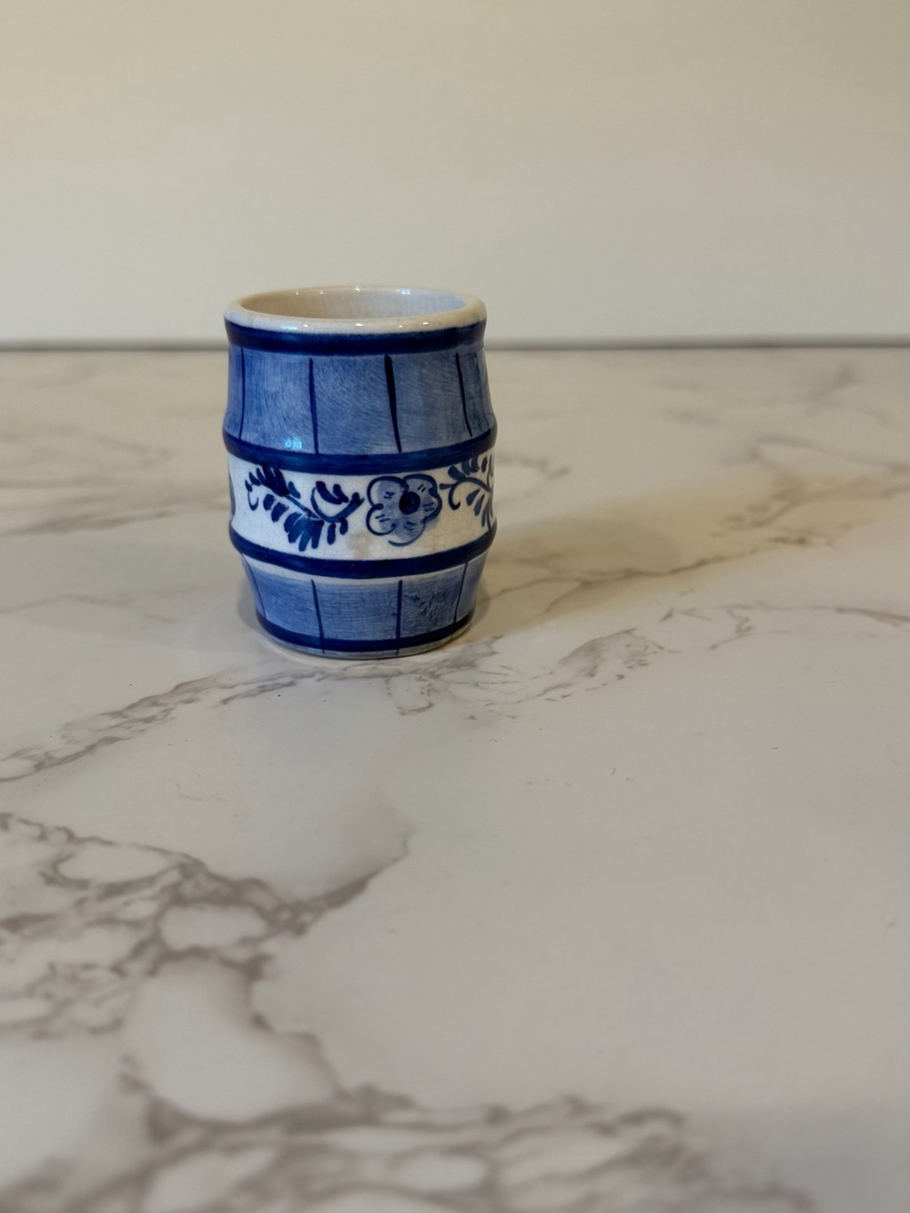 Vintage Hand Painted Delft Blue Toothpick Holder Barrel Shape Blue & White
